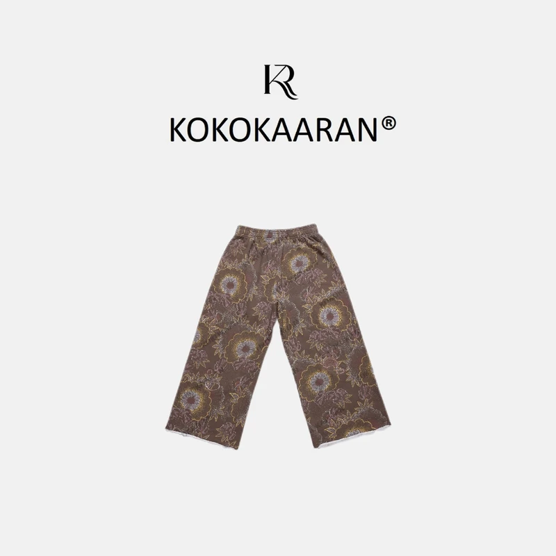 kokokaaran/可可咔伦 复古花纹宽松度假系松紧九分遛弯裤SH250307