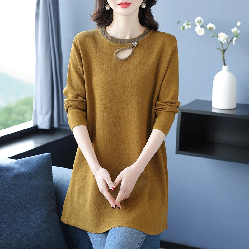 年轻胖MM春秋新中长款七分袖冰丝针织衫薄毛衣中年遮肚大码连衣裙