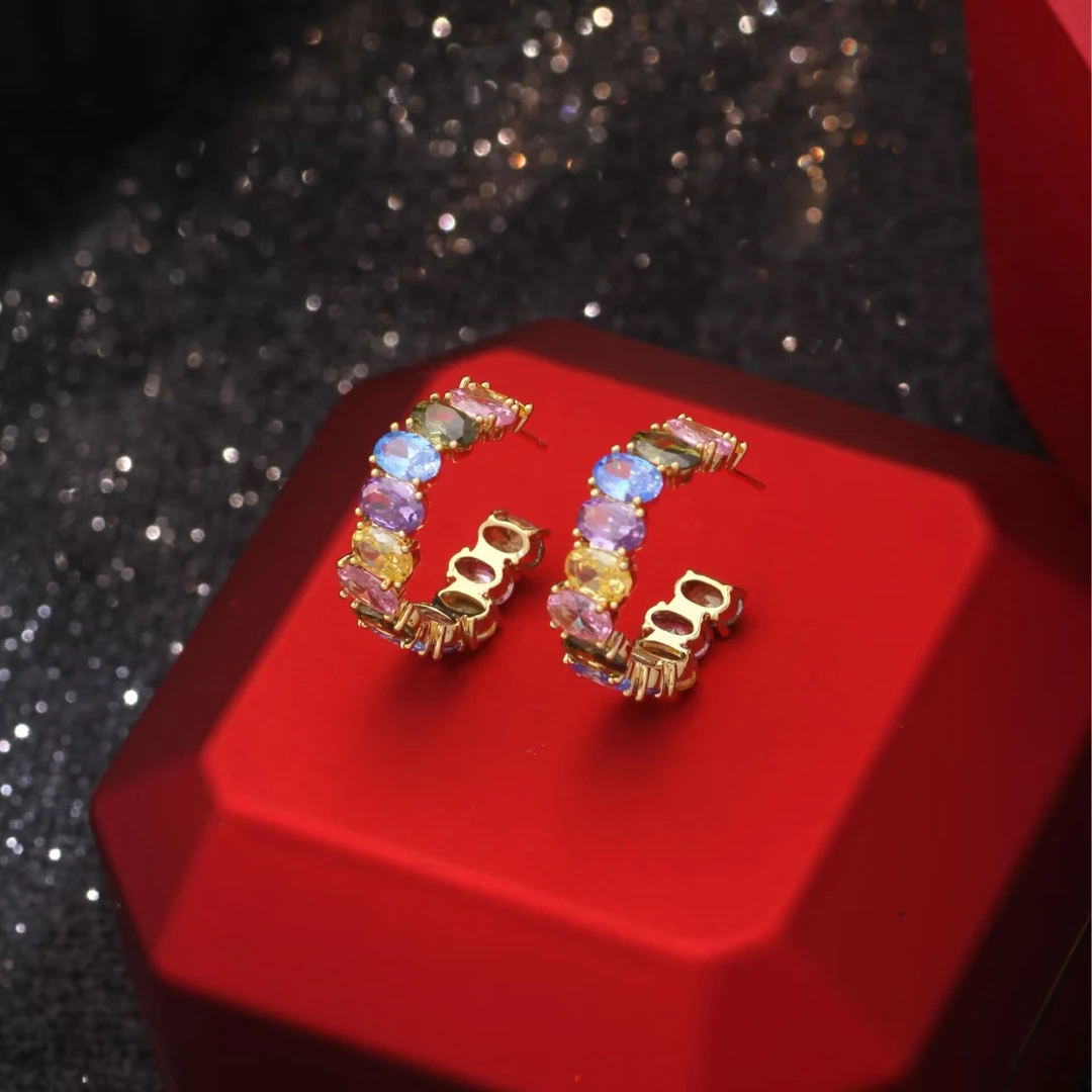 铜合金锆石耳饰 《货号9304》彩色C型耳环耳圈C圈