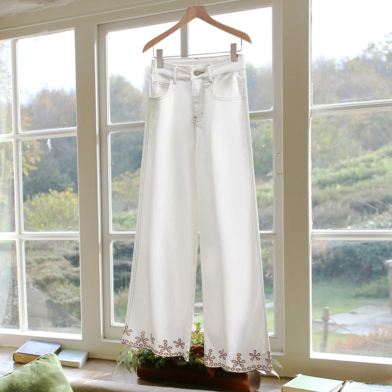 夏季薄款八九分直筒牛仔裤女绣花2025新款休闲高腰显瘦宽松裤9829