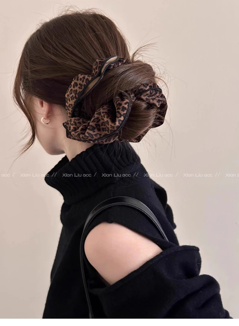 秋冬豹纹大肠发圈韩版2025新款丸子头发绳慵懒风大号头绳百搭发饰