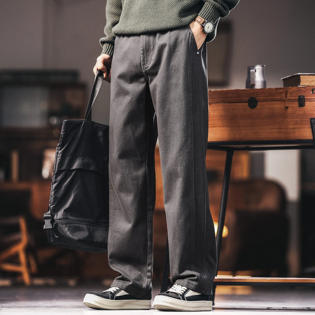 格蓝鹿美式复古简约锥形休闲裤男士2025秋季新款宽松直筒工装裤子
