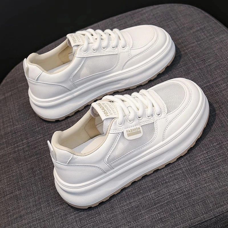 踩屎感小白鞋女款2025新款夏季网鞋女透气网面厚底真皮薄款板鞋女