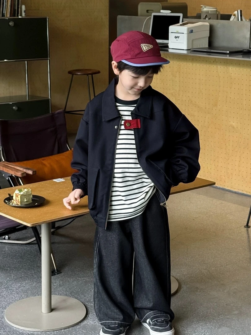 2025春秋韩版儿童套装男童宽松百搭外套上衣休闲牛仔裤简约两件套