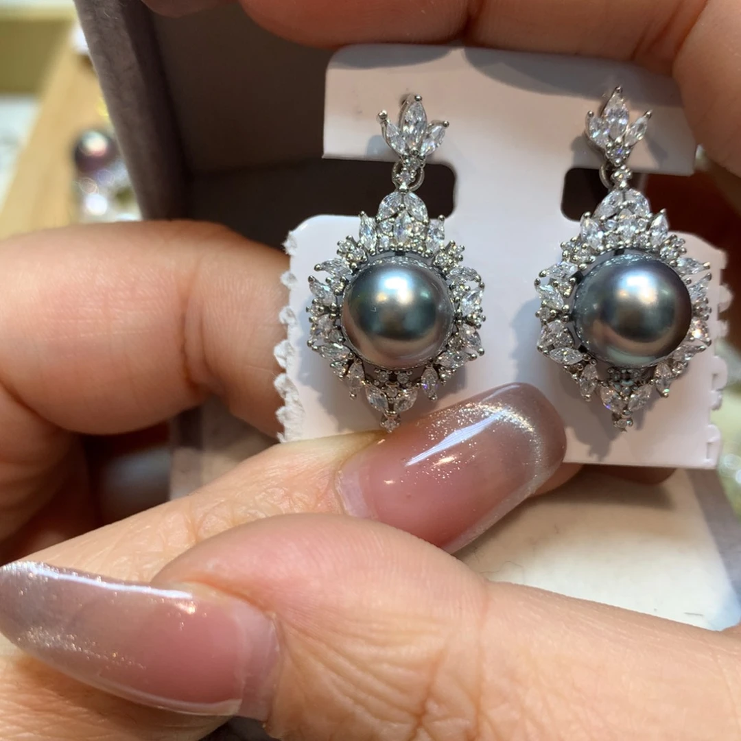 海水珍珠耳饰银S925镶嵌