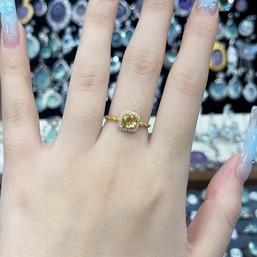 黄晶戒指银S925镶嵌