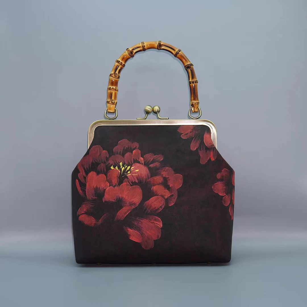 L【洛阳红】墨池面料手工竹节手提包BX00006