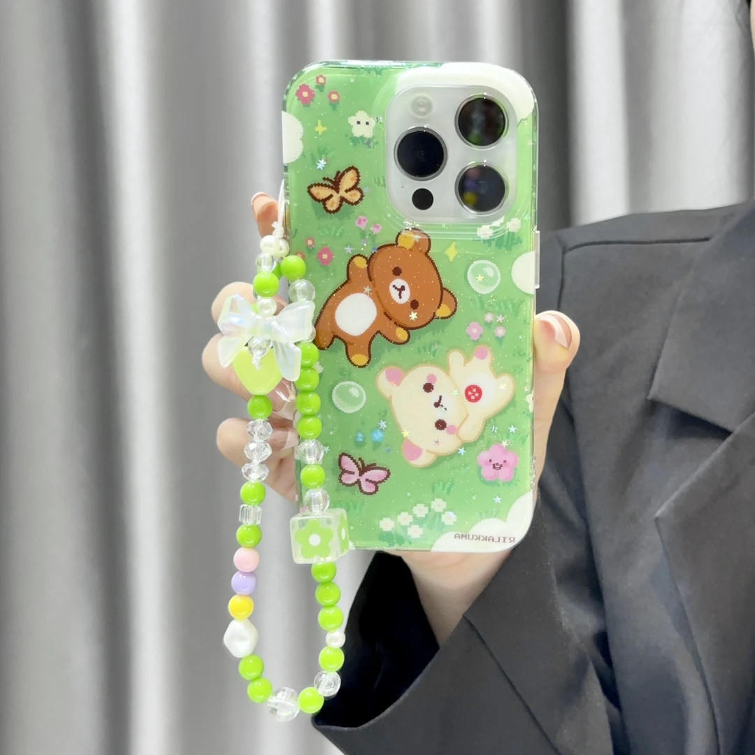 卡通四叶草轻松熊适用苹果16promax双层iphone15可爱防摔手机硬壳