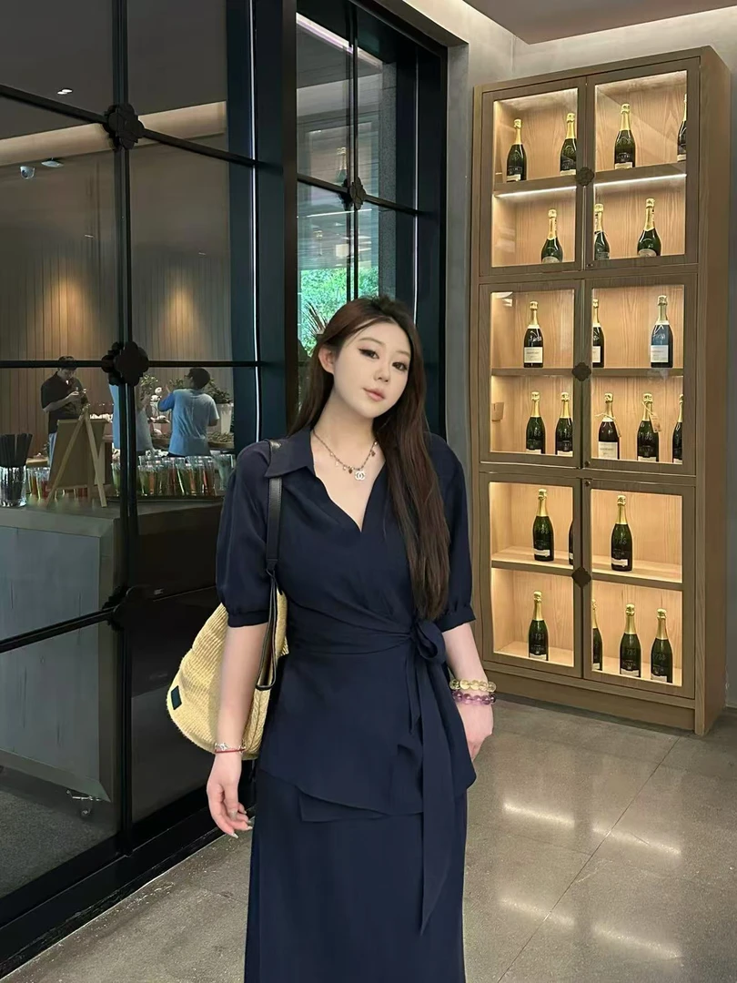 琪琪怪怪大码女装【高智系列】洋气时尚绑带上衣+半身裙T16835QQ