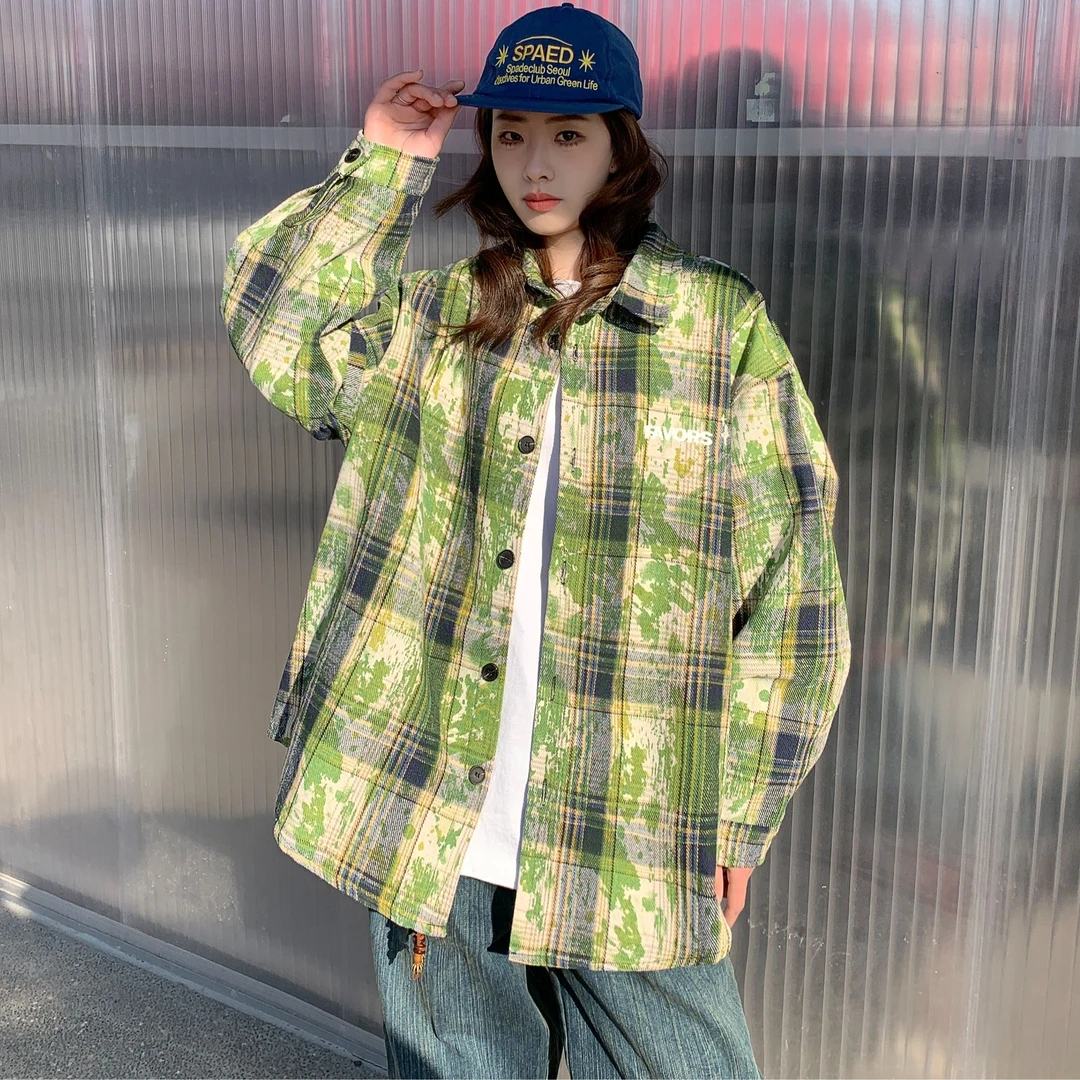 YAMONLY泼墨扎染格子潮流百搭设计感欧若风衬衫外套男女款