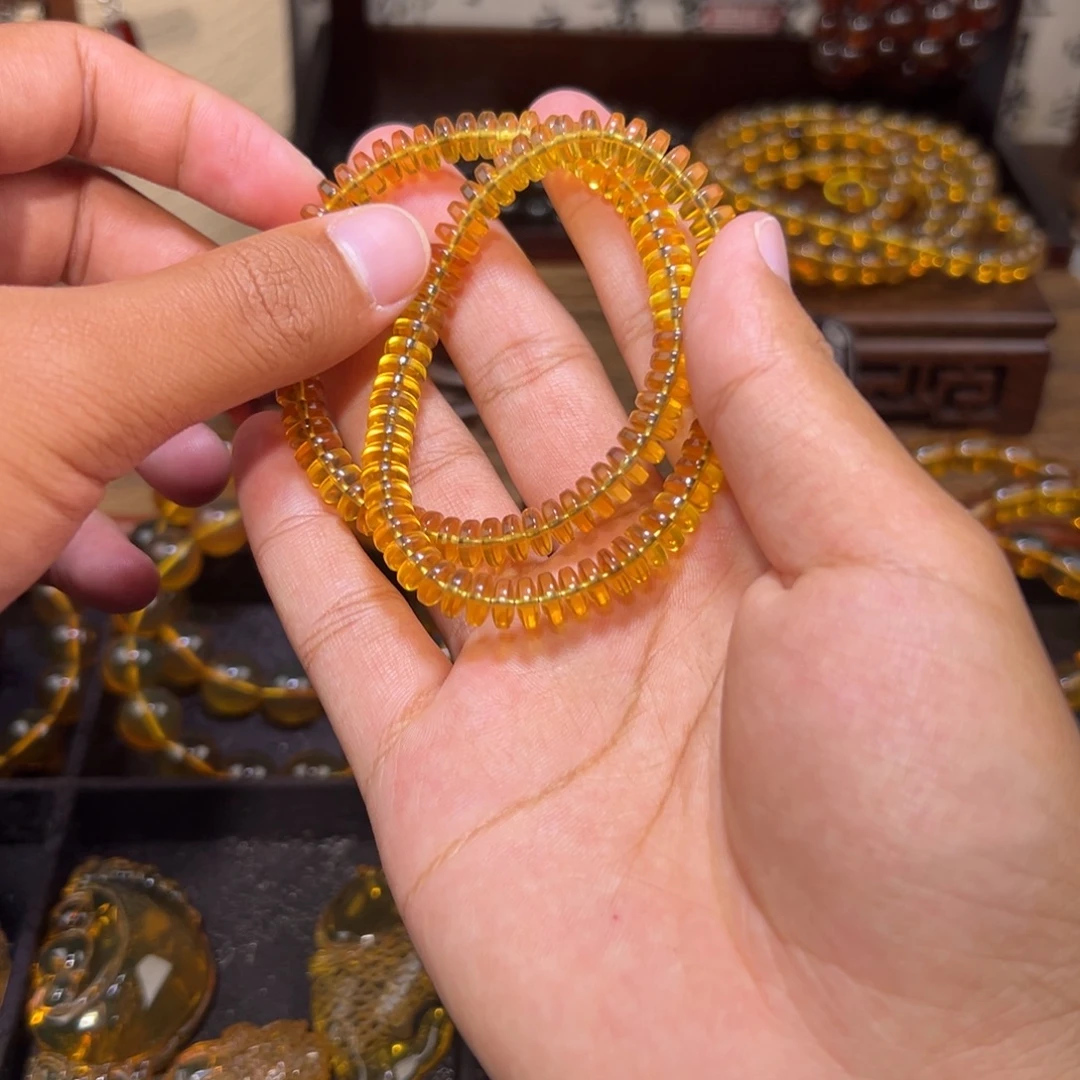 琥珀未镶嵌颈饰6.8mm金珀算盘珠手串
