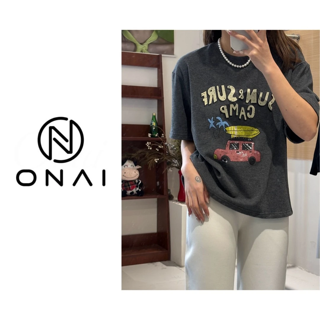 【Onai】春季新款小汽车印花磨毛打底T恤休闲百搭633