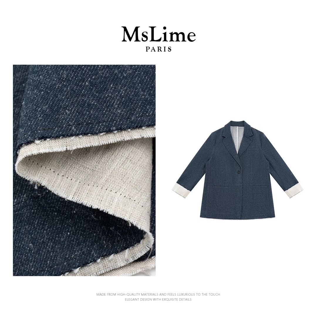 王嬛嬛MsLime25’丹宁西服‘年新款亚麻&棉休闲气质西装 HD2A0049