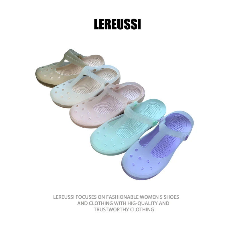 LEREUSSI踩屎感云朵洞洞鞋厚底女款女外穿防滑休闲包头拖凉鞋子