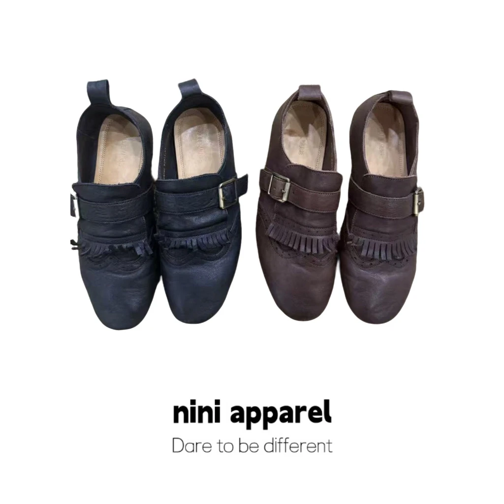 NiNi:英伦老钱系复古真皮平底鞋～