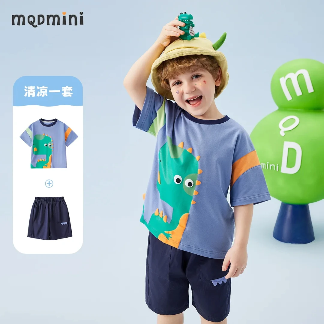 MQDMINI男童印花POLO套装小童洋气翻领短袖短裤两件套YF