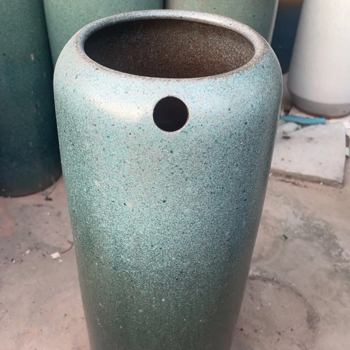 花盆紫砂高40口12绿色瑕疵口部火裂