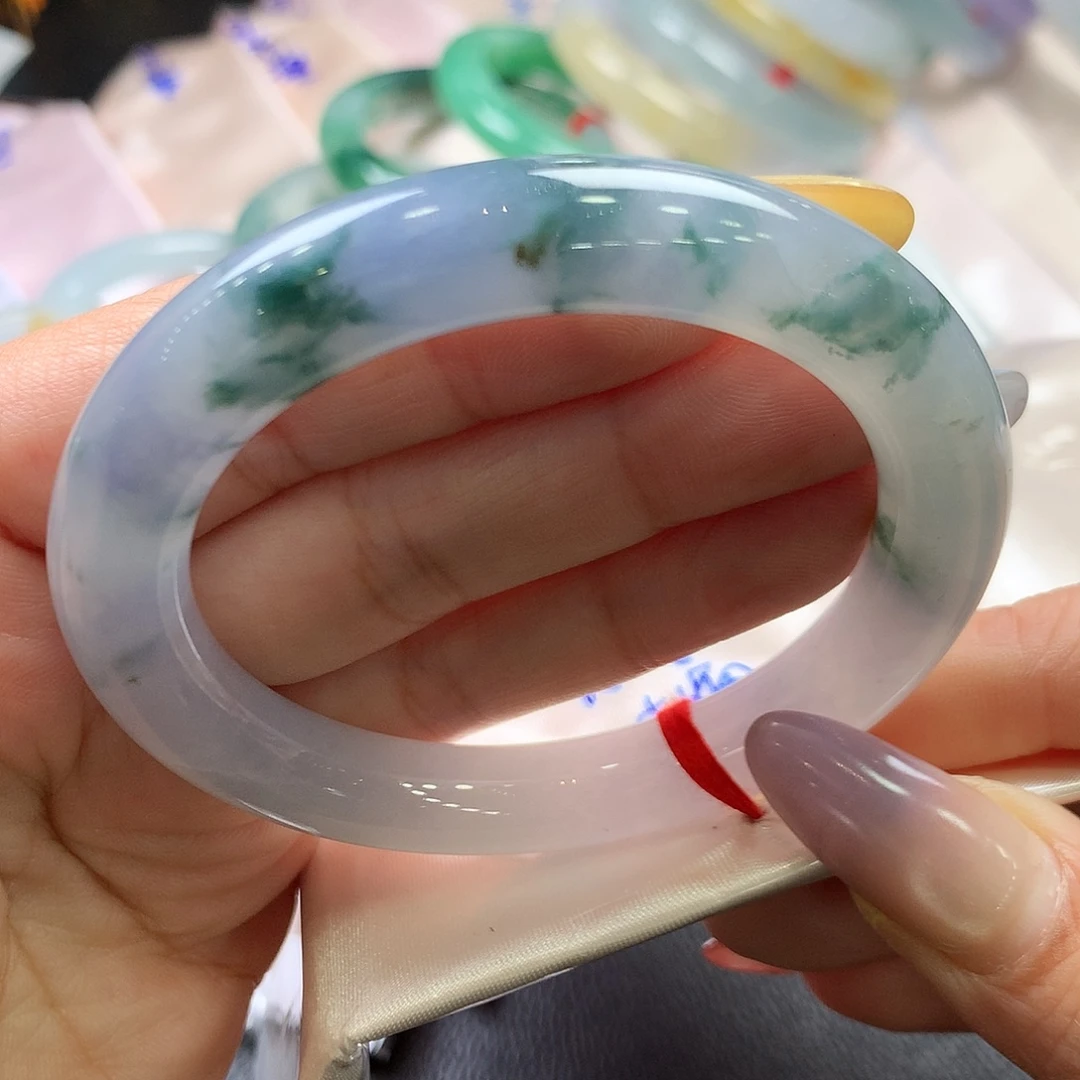 翡翠未镶嵌手镯54圆冰胶莫奈花园