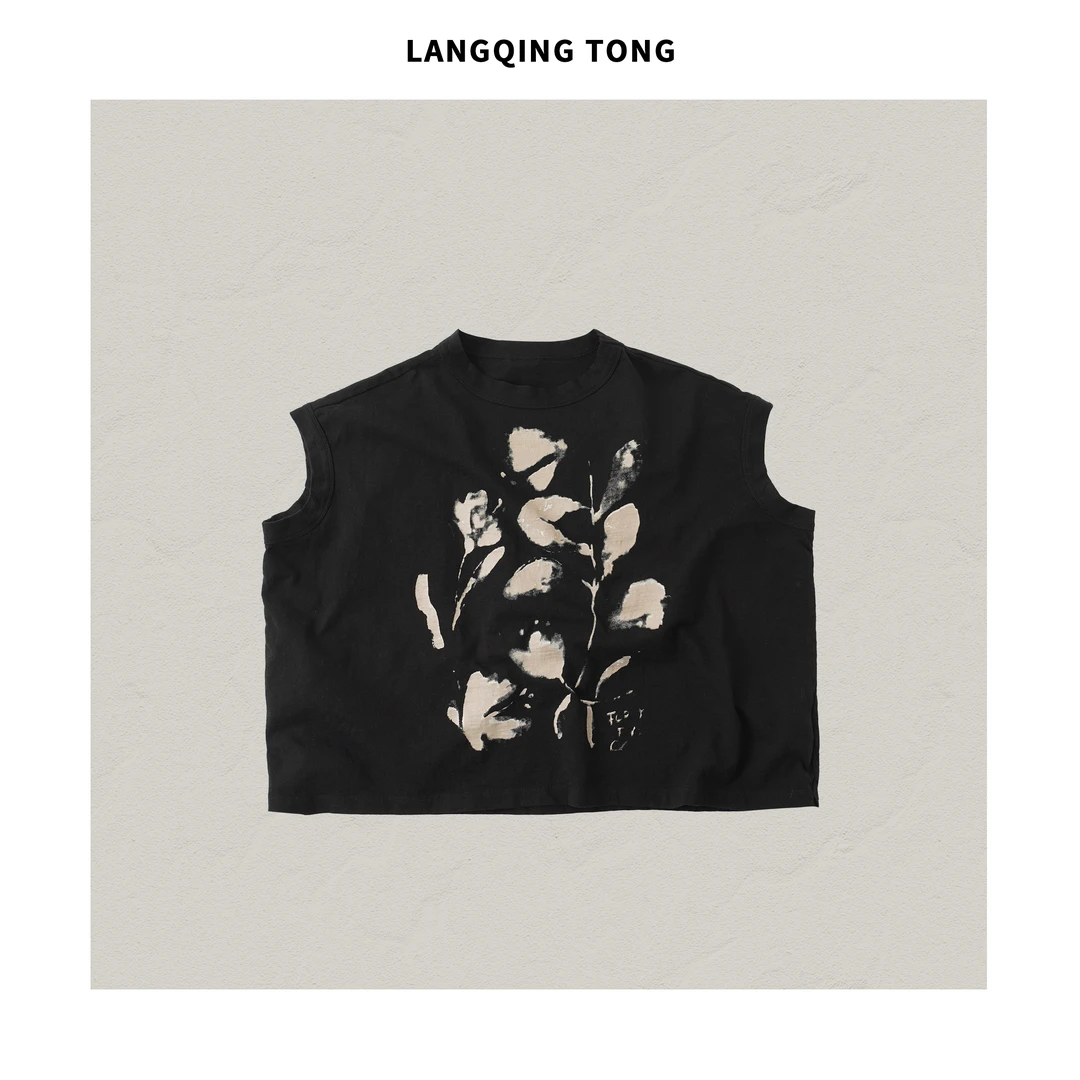 浪清/女装推荐 桑斯海纯棉宽松印花T恤43508#