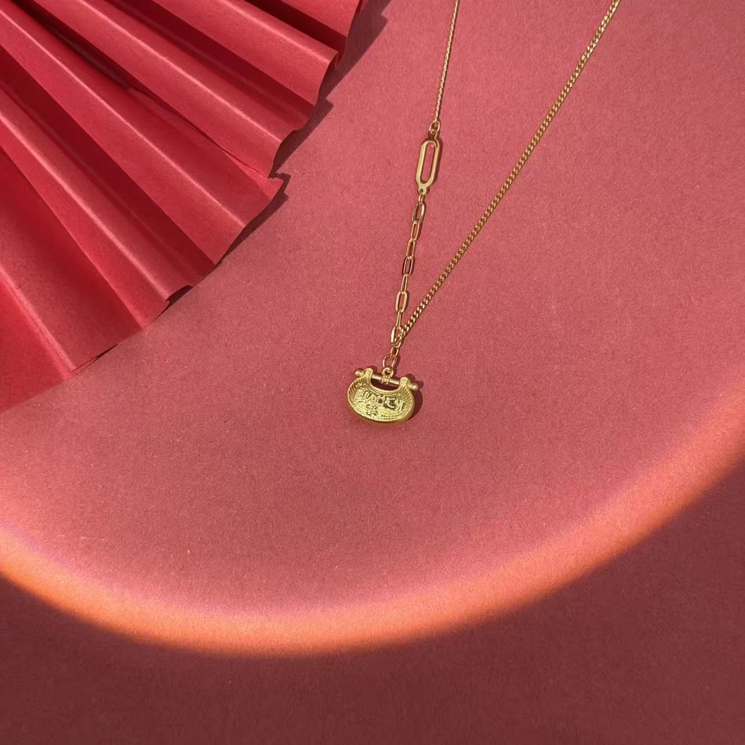 【北臣黄金】luck马锁包套链足金999时尚款式水贝礼物送妈妈送女友