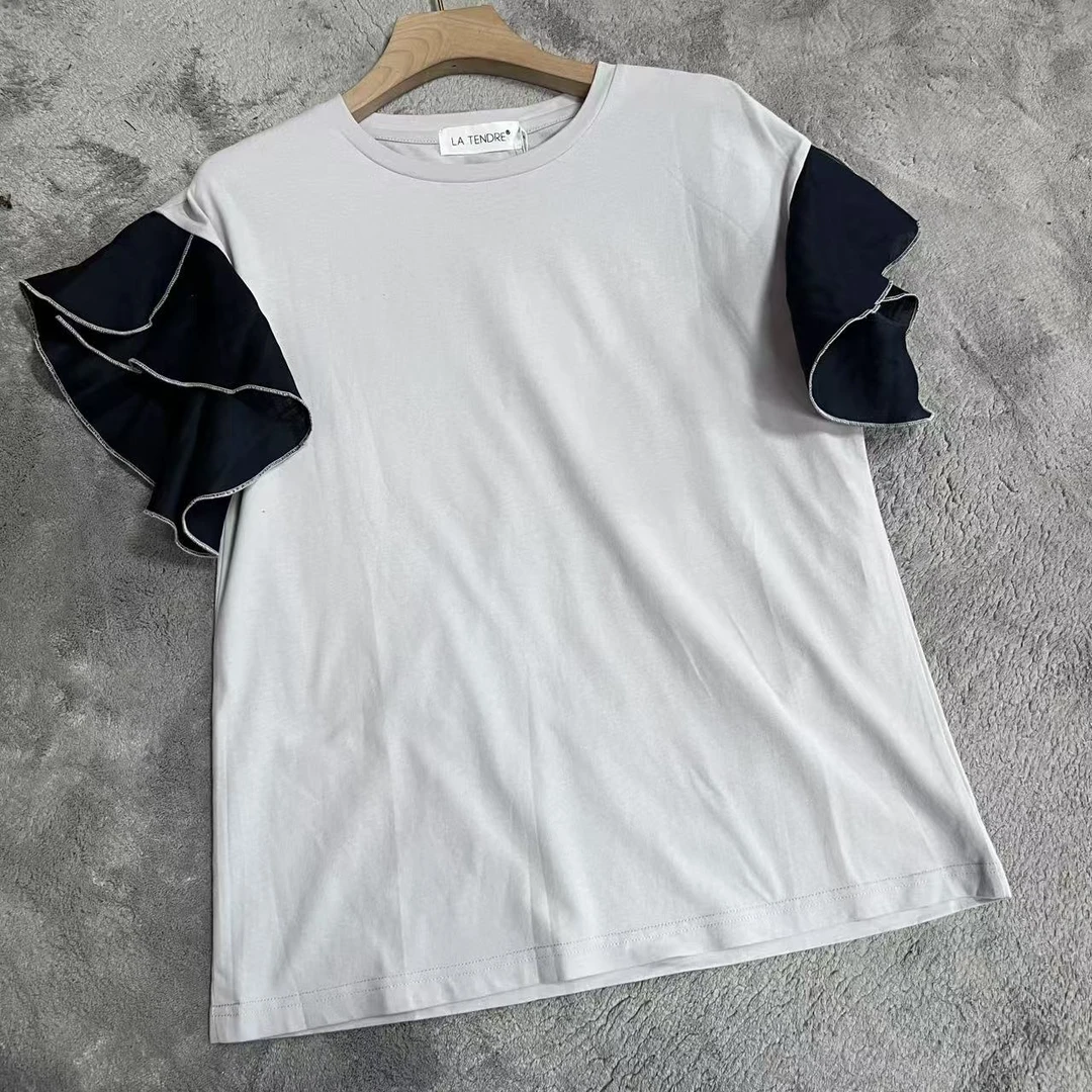 25春夏韩版时尚定制拼色袖T恤女