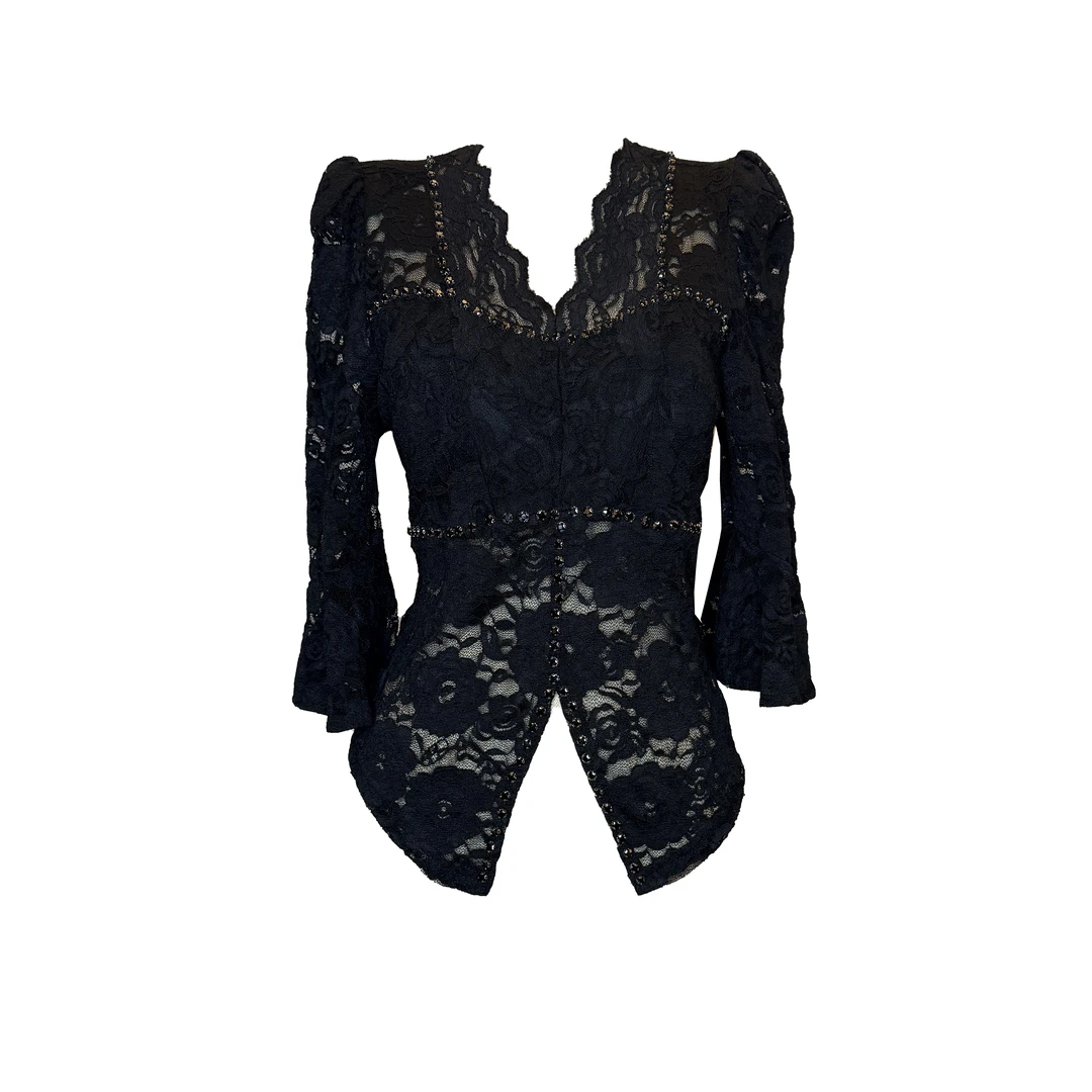 【华尔兹】深v蕾丝气质收腰性感显瘦轻奢中短款上衣  X1990