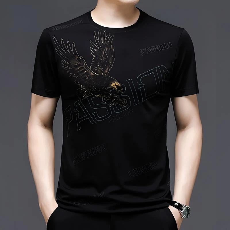 费维莫尔高档夏季短袖t恤男士冰丝印花薄款半袖体恤男休闲汗衫潮T