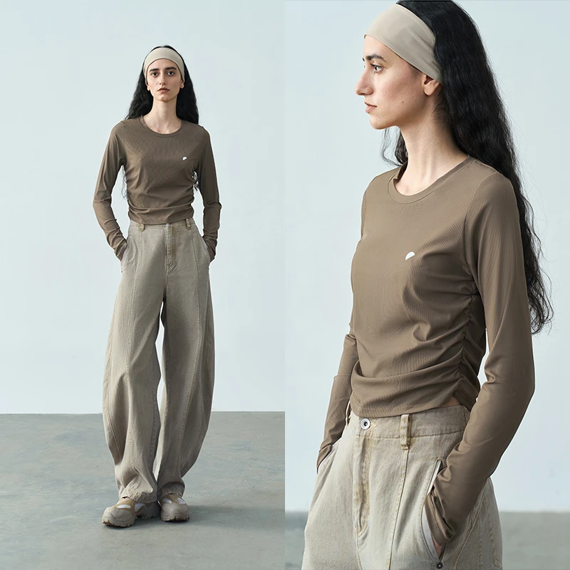 半圆女装[运动]2025春季新款小圆领修身瑜伽长袖T恤女25107542