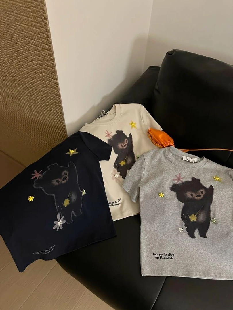 温柔瑶-Uncle Be#百搭减龄可爱小熊印花短袖#7293【福福】