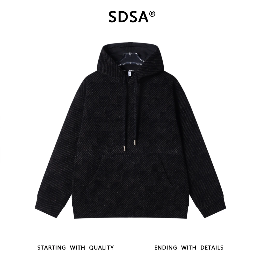 SDSA男士秋冬新款痞帅男装简约高级感斜纹设计套头连帽卫衣百搭