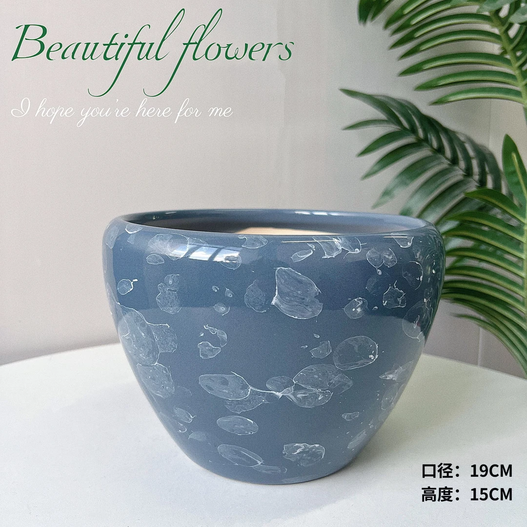 中号苹果雾霾灰泡泡釉口19高15型陶瓷花盆家用阳台绿植花盆