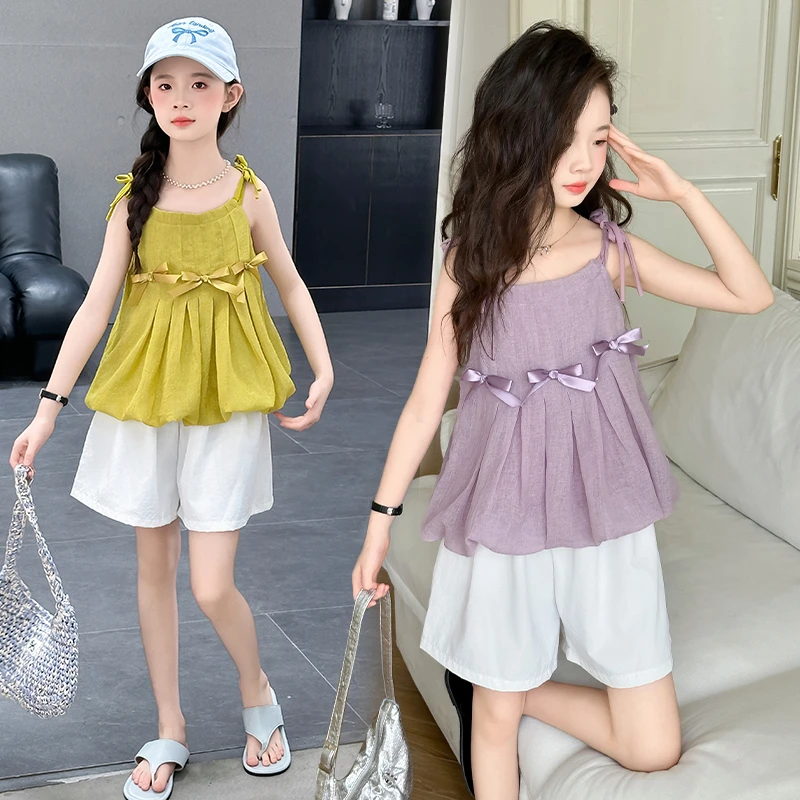 甜美女童吊带套装2025夏季新款中大童6-15岁短裤女孩子两件套潮童