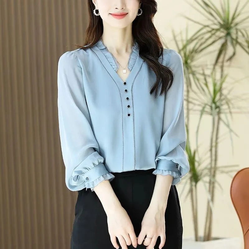 衬衣女2025秋装新款女士气质显瘦衬衫纯色百搭时尚洋气减龄上衣