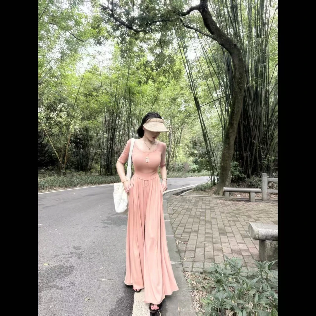 刘婆子店铺款【温柔姐姐】中袖修身正肩T+宽松阔腿裤子套装X021