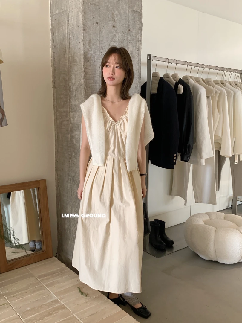 （kc）I.miss（70505#）气质褶皱花边显瘦连衣裙