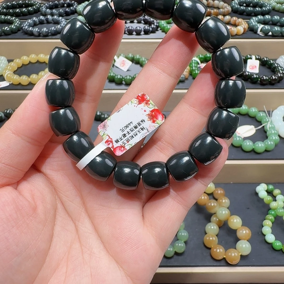 和田玉未镶嵌手链12 黑青特细