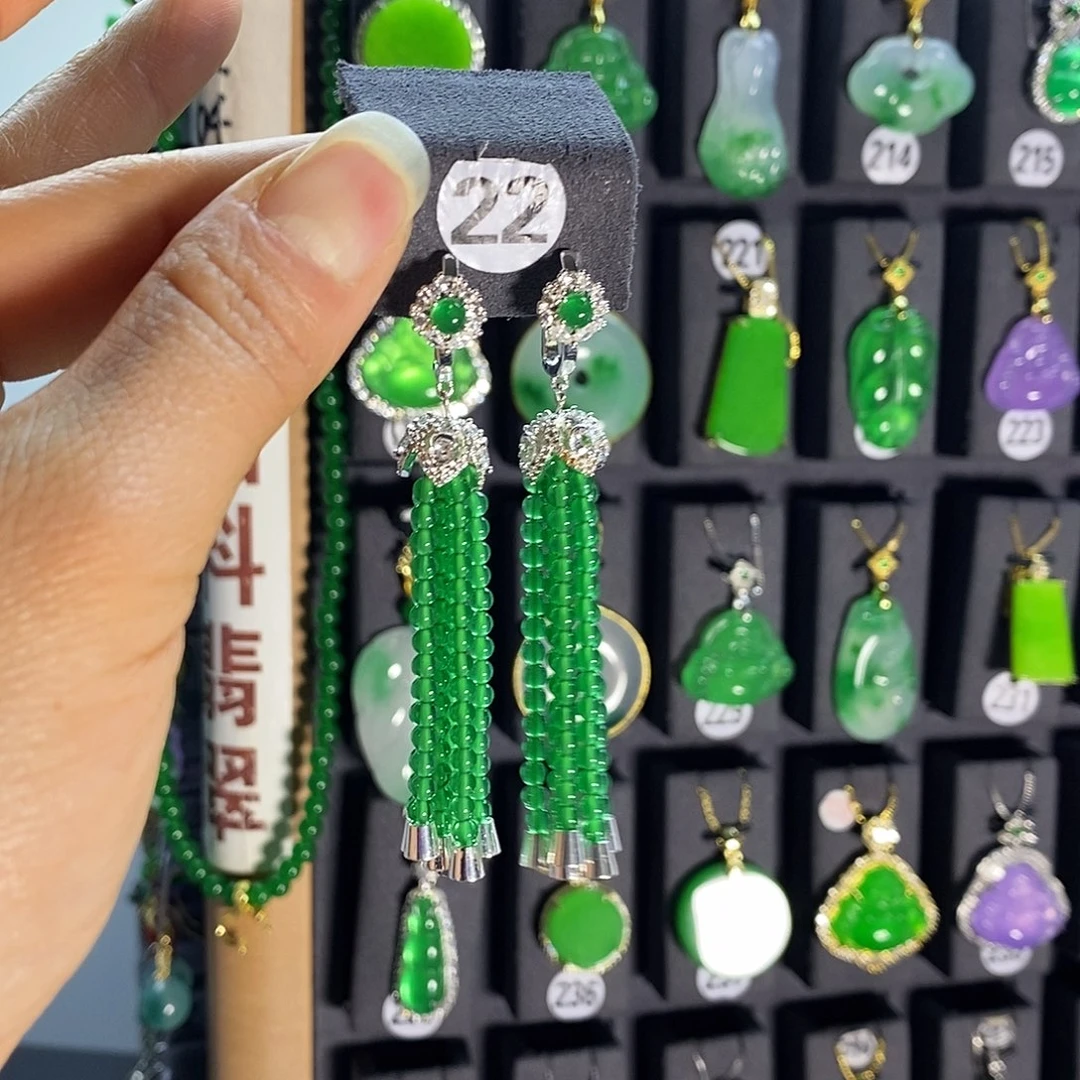 银S925镶嵌翡翠耳饰22