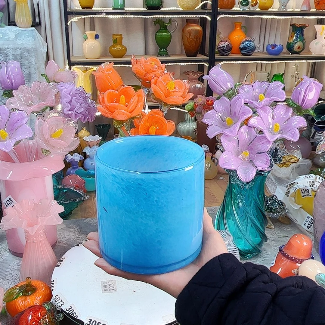 蓝笔筒福利家悦琉璃工艺品