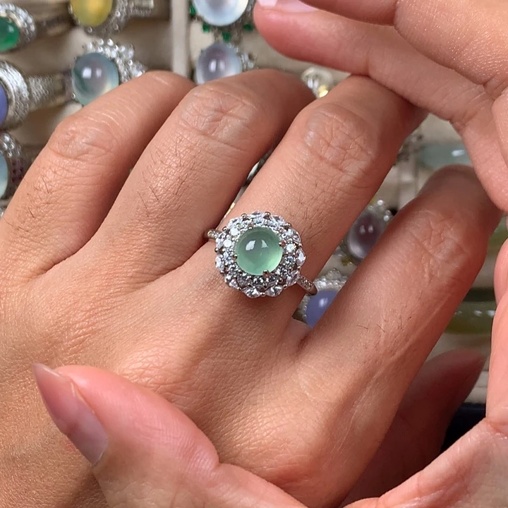 翡翠银S925镶嵌戒指缅甸天然翡翠Ａ货