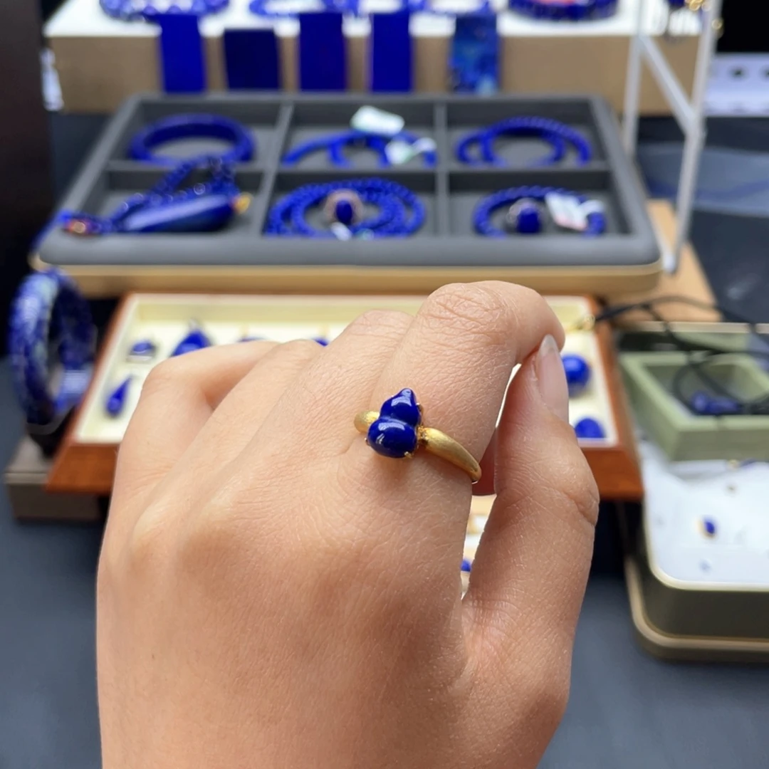 银S925镀金镶嵌青金石戒指