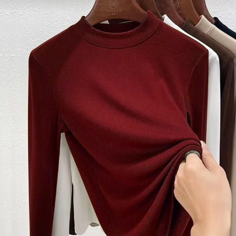 打底衫女新款百搭半高领加绒内搭炭灰高级感立领高弹力上衣