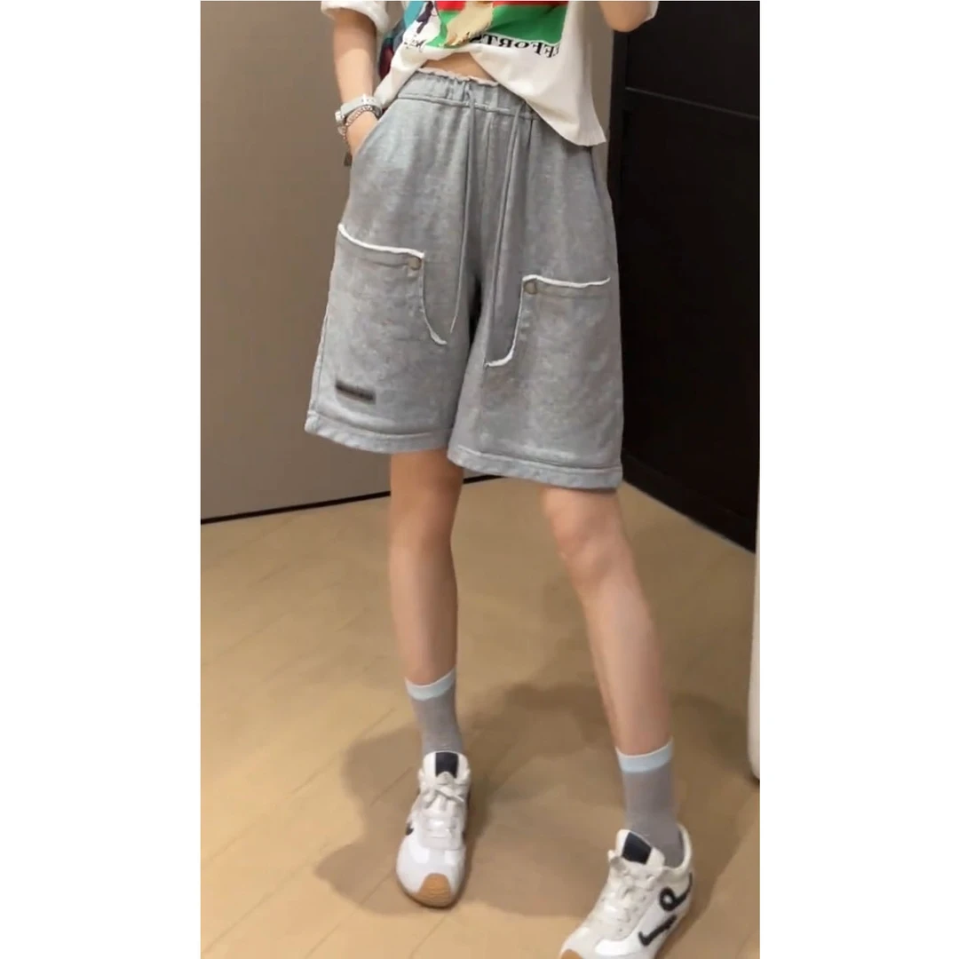 艾塔莉通勤风运动风纯色中裤免烫五分裤夏季薄款韩版外穿百搭舒适