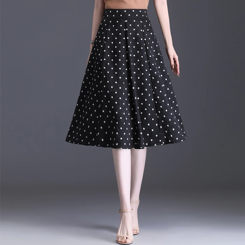波点雪纺半身裙女夏2025新款宽松a字百褶裙垂感气质中长款大摆裙