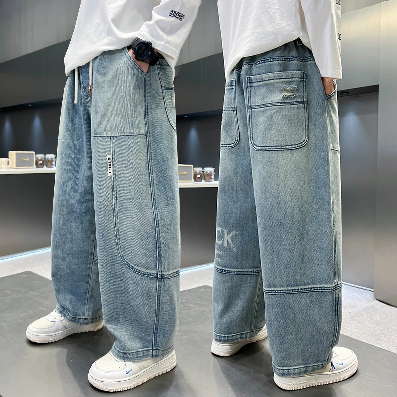 男童早秋季韩系直筒宽松牛仔裤2025新款大儿童男孩春秋帅气裤子潮