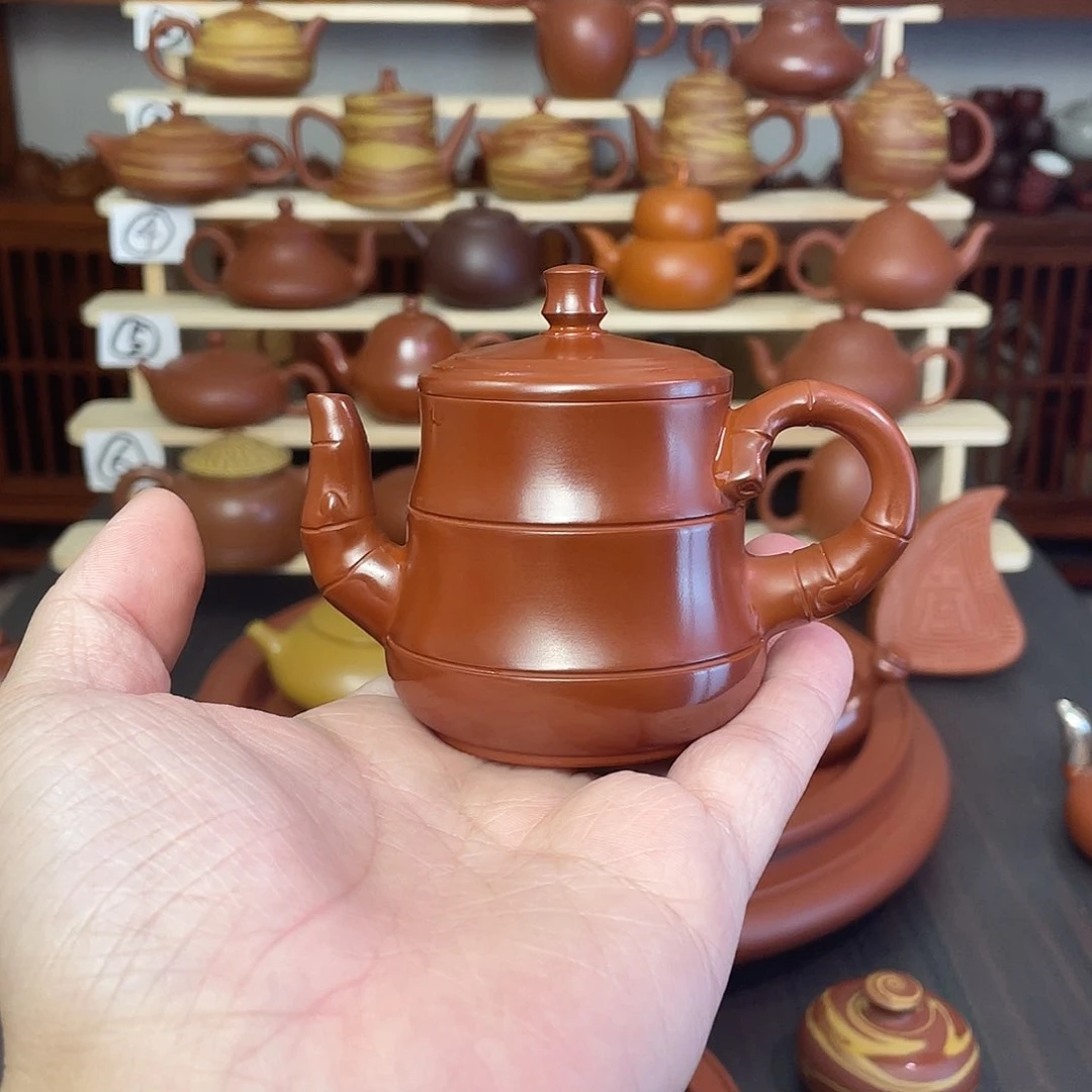 朱泥茶壶小*100cc朱泥竹节
