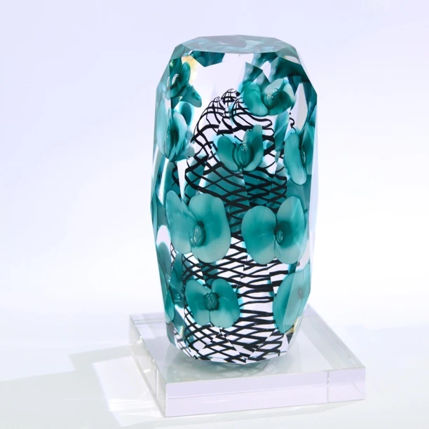 晶莹琉璃【繁花梦】轻奢创意手工高档家居时尚蓝色琉璃摆件工艺品