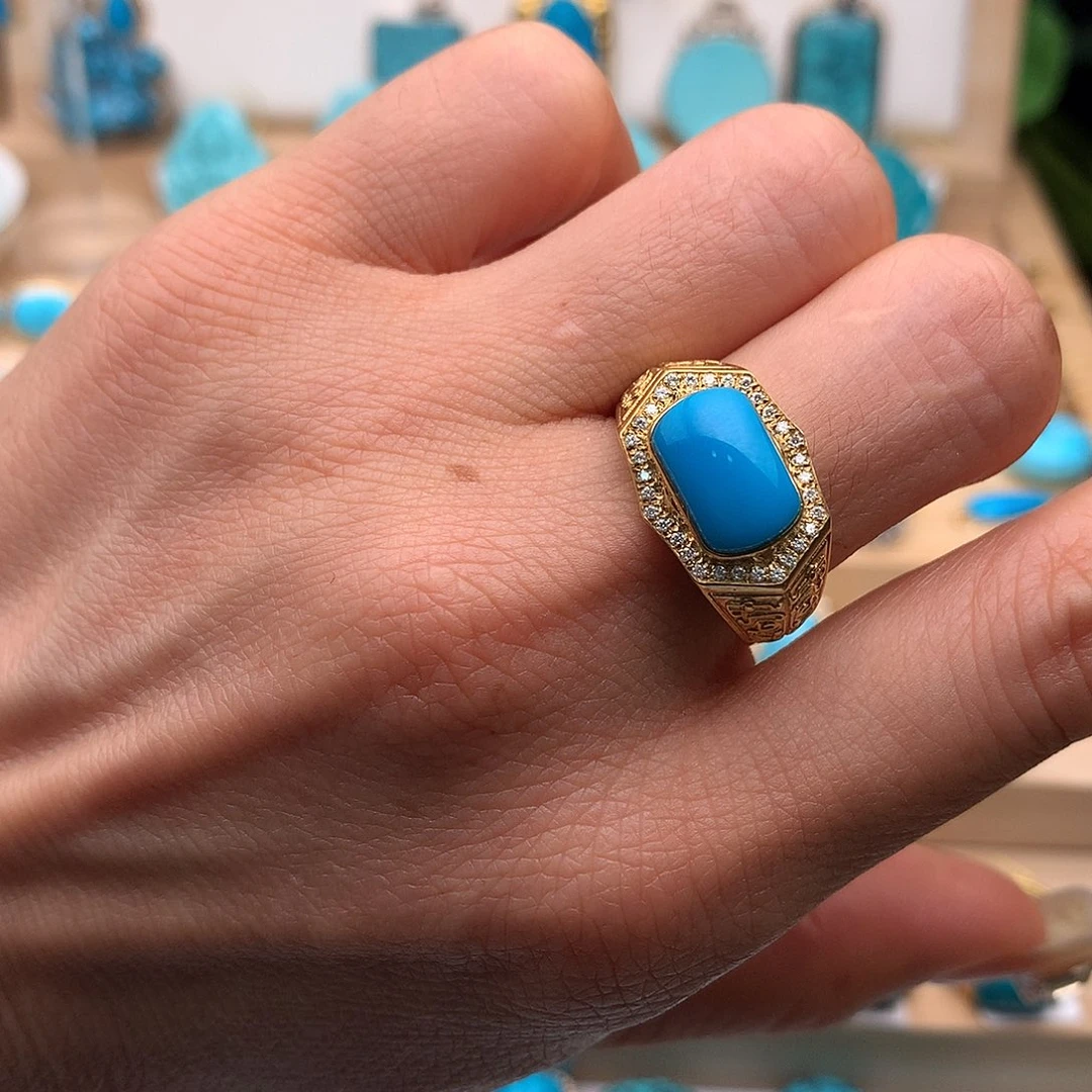 绿松石18K金镶嵌珠宝奇石