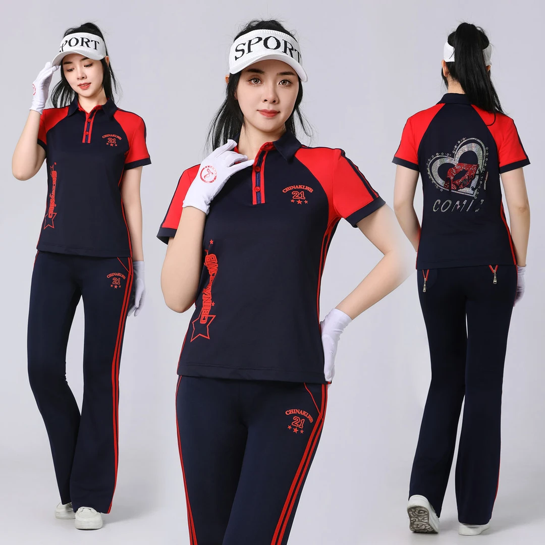 藏红色佳木斯健身操广场舞服装新款套装夏季短袖运动服中老年衣服