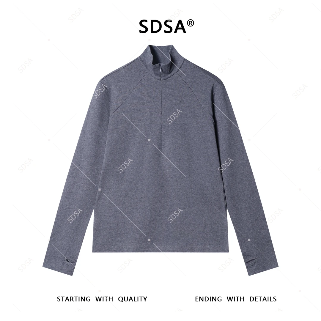 SDSA秋季高级感新款男士纯色简约半拉链立领长袖T恤百搭显瘦上衣