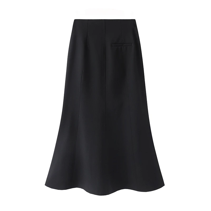 艾家2025夏季新款黑色鱼尾裙半身裙女显瘦中长款a字包臀裙3515